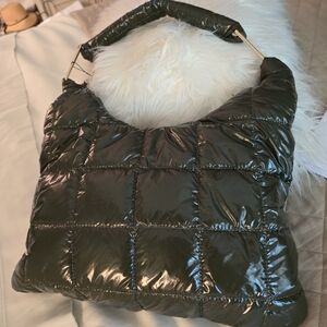 bandcbags  Shiny forest green puffer tote